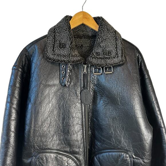 WILSONS B-3 Aviator Reversible Leather Sherpa Flight Bomber Jacket Black Medium - Picture 3 of 16